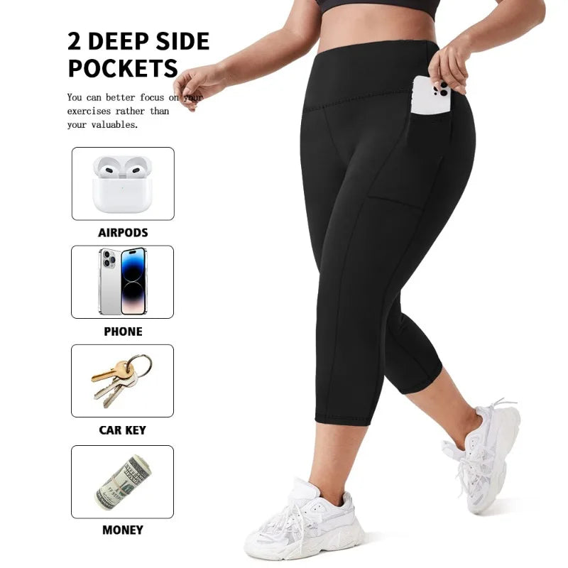 Women's Milk Silk Yoga Pants Plus Size High-Waisted Workout Leggings with Side Pockets, European Fit Gym To Street Activewear