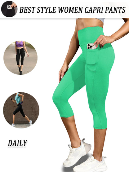 High Waisted capri pants For Women With Pockets Tummy Control No See Through Workout Running Yoga Athletic Push Up Gym Leggings