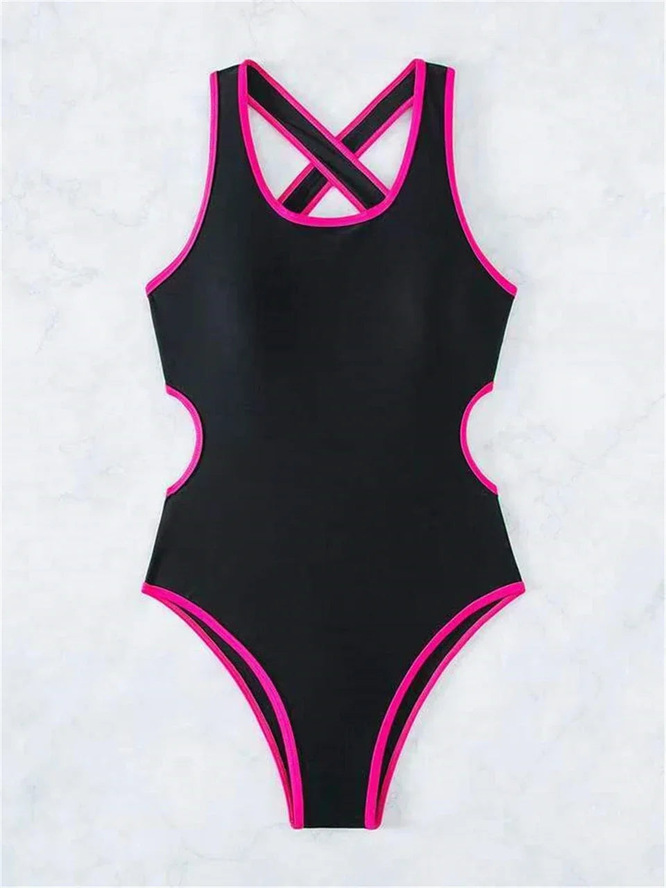 Cross Back Swimwear Women One Piece Solid Stitch Swimsuit Lady Bathers Bathing Swimming Suit Bodysuit Beachwear Summer