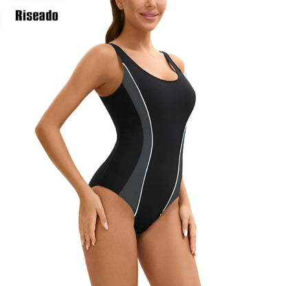 Riseado Modest Swimwear One Piece Sports Swimsuit with Pocket High Waist Racerback Athletic Bathing Suit