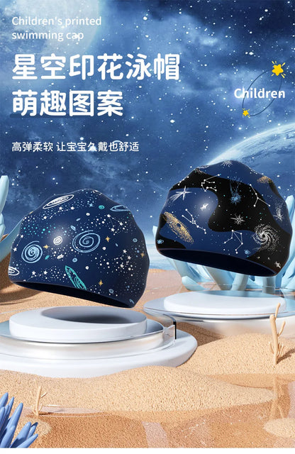 Printed Swim Caps for Kids Large Size Comfortable Silicone Swimming Caps Boys Ear Protection Swim Cap Swimming Pool Accessories