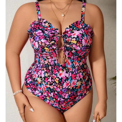 Plus Size One Piece Swimsuit for Women Tummy Control Push Up Printed Bathing Suit