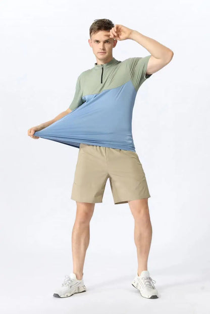 Men Slim Fit Track Top Men's Half Zipper Stand Collar Sports T-shirt with Short Sleeves for Running Fitness Training Breathable