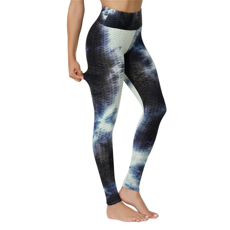Women's Yoga Pants for Fitness Hip Lifting High Waist Bodybuilding Tight Fitting Jacquard Tie Dye Bubble Pants Leggings