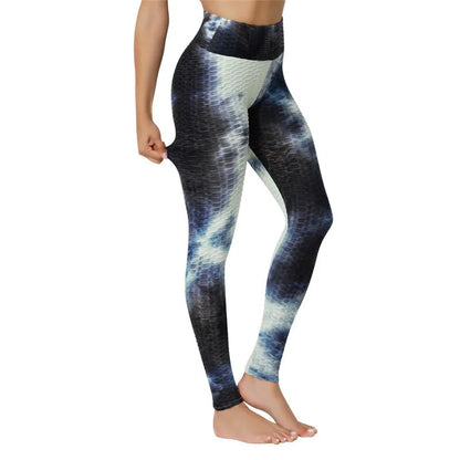 Women's Yoga Pants for Fitness Hip Lifting High Waist Bodybuilding Tight Fitting Jacquard Tie Dye Bubble Pants Leggings