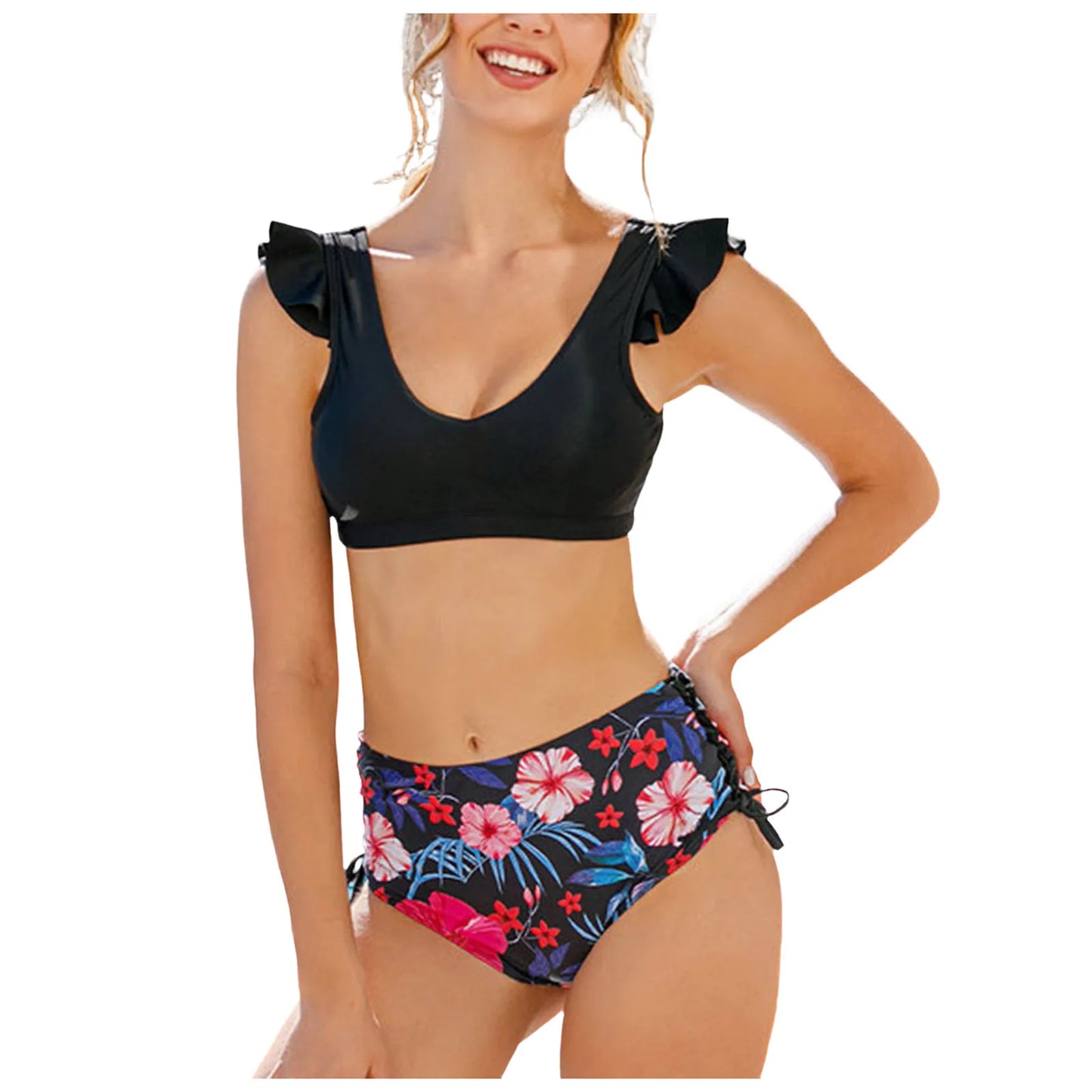 Women's High Waisted Bikini Sets Ruffle Two Piece Swimsuits Push Up Bathing Suits Female Bikinis Summer Swimwear Biquinis