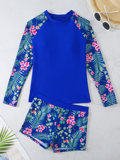 Long Sleeve Surfing Sport Swimwear Women Two Pieces Print Swimwear Female Bathers Bathing Swimming Swim Suit Beachwear Lady