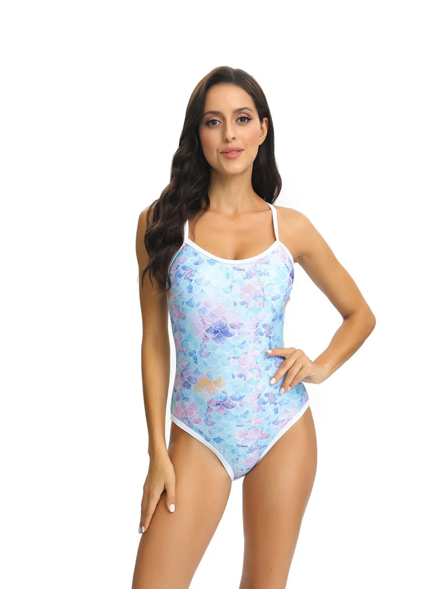 Women's Diamond-Print One-Piece Swimsuit with Adjustable Straps