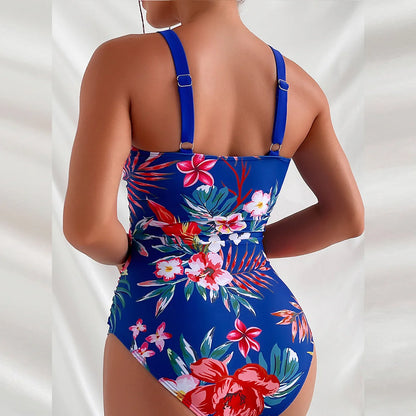 One Piece Swimsuit Women Swimwear Push Up Monokini Plunge Bathing Suit Floral Bodysuit Beach Wear Female Swimsuit