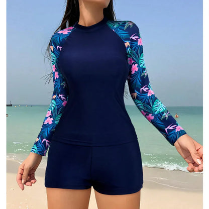 Summer Swimsuits Rash Guard Long Sleeve Tankini Set Female Swimwear Push Up For Beach Swimming Wear Two-Piece Bathing Suits Pool Women's Swimming Suit