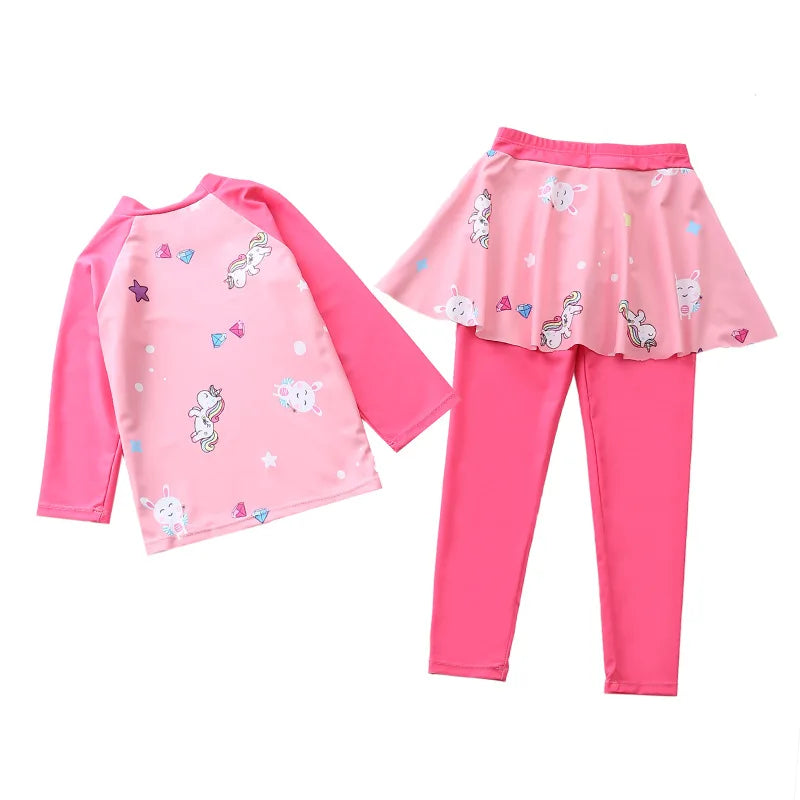 Unicorn Mermaid Kids Swimwear for Girls Long Sleeve Rash guard Pants Leggings Modest Children's Swimsuit Bathing Suit Beach Wear