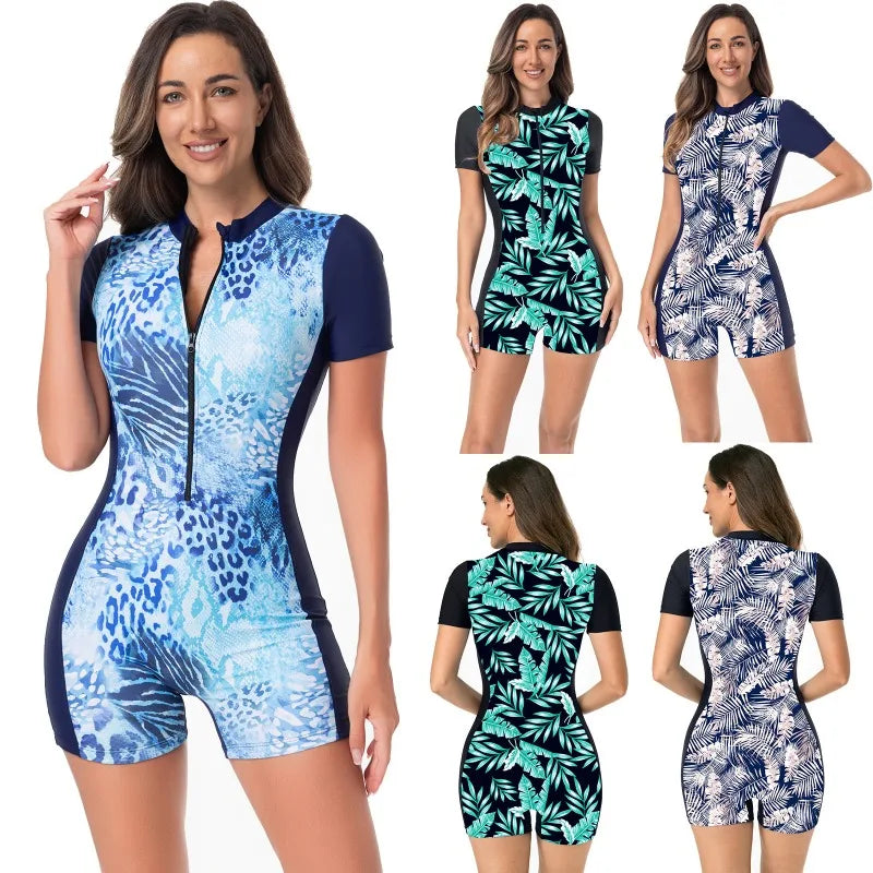 Rash Guard Swimsuits Women Onesies Printed Sports Women's Slim and Thin Surf Clothing Swimwear