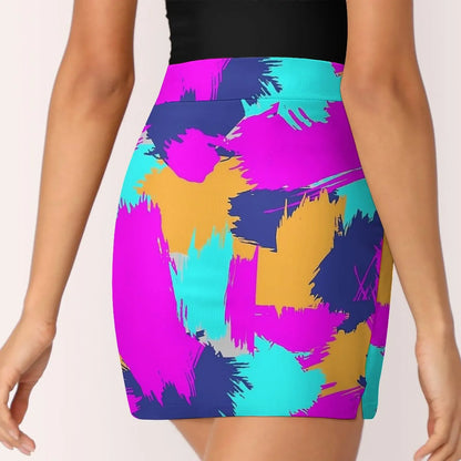 80s Color Block Print Skirt  Kawaii Mini Skirts Summer High Waist Graphic Street Style Casual Skirt Big Size 3XL 4XL