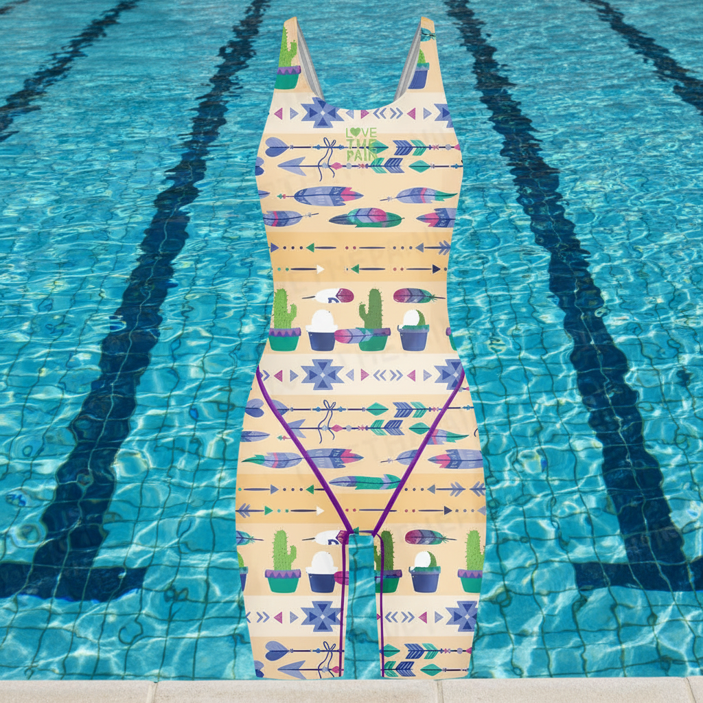 Girls Love The Pain Racer Back Knee Length Swimsuit Bodysuit Sleeveless One Piece Print Swimwear For Holiday Beach Water Sports