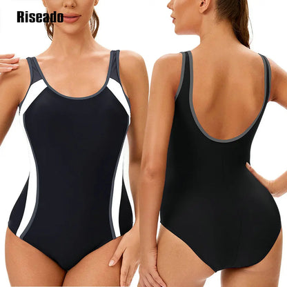 Women's Color Block One Piece Swimsuits U Back Athletic Training Swimwear Bathing Suits