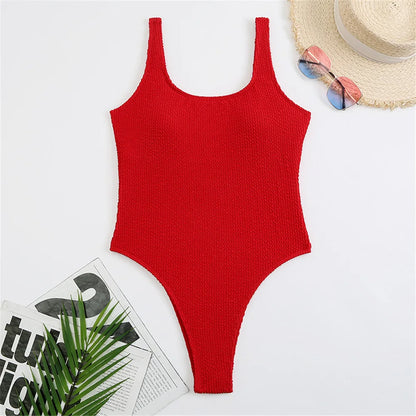 Fluorescent Crinkle Cloth Swimsuit for Women, Special Fabric Bikini, Candy Color, European and American