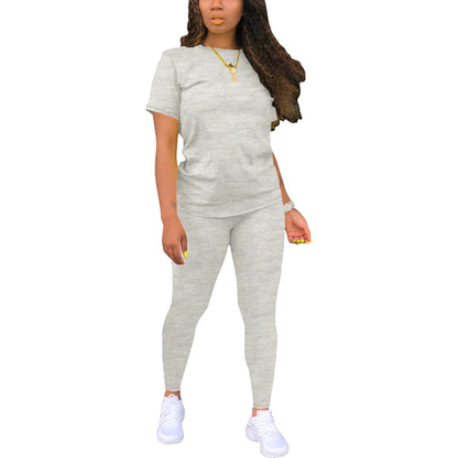 Summer Women's Short Sleeve Long Pants Set Multi-Functional Comfortable Fashionable Versatile Two-Piece Suit for Home And Travel