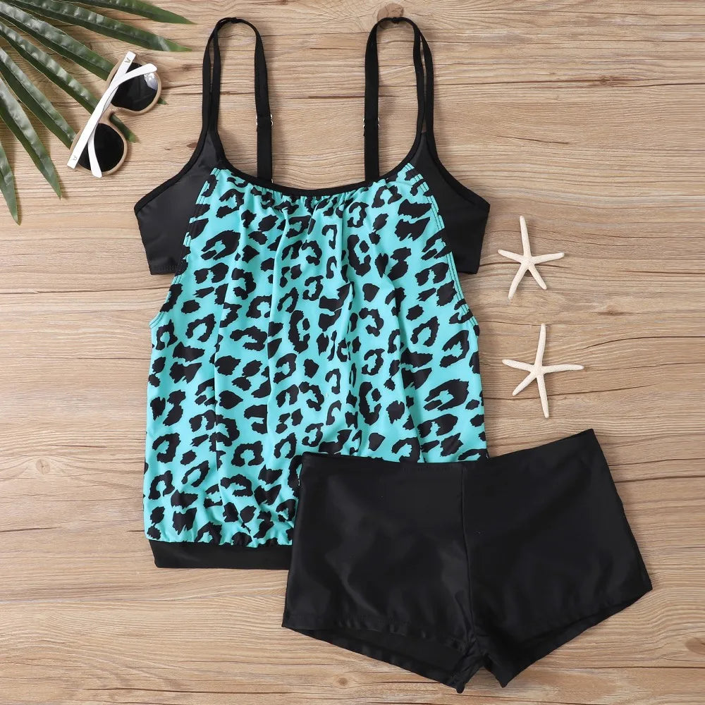 Women'S Printed Sling Split Boxer Shorts Bikini Plus Size Swimsuit Two Piece Comfortable