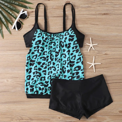 Women'S Printed Sling Split Boxer Shorts Bikini Plus Size Swimsuit Two Piece Comfortable