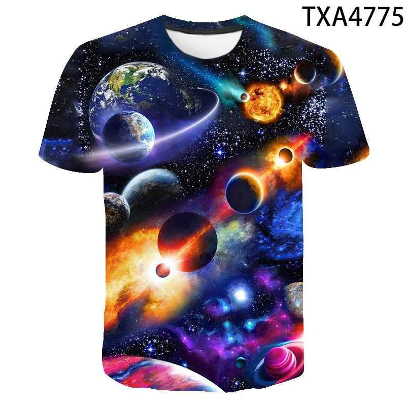 Cosmic Planet Space Galaxy 3d Printing Men's Ladies Children's Casual T-shirts Starry Cool Tops Fashion Street Light Sports