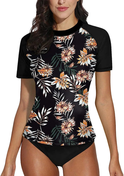 Rashguards Women's Short Sleeve Surfing Wear Swim Shirt Rash Guard Uv Protection Water Sport Diving T-shirt Swimwear Clothes