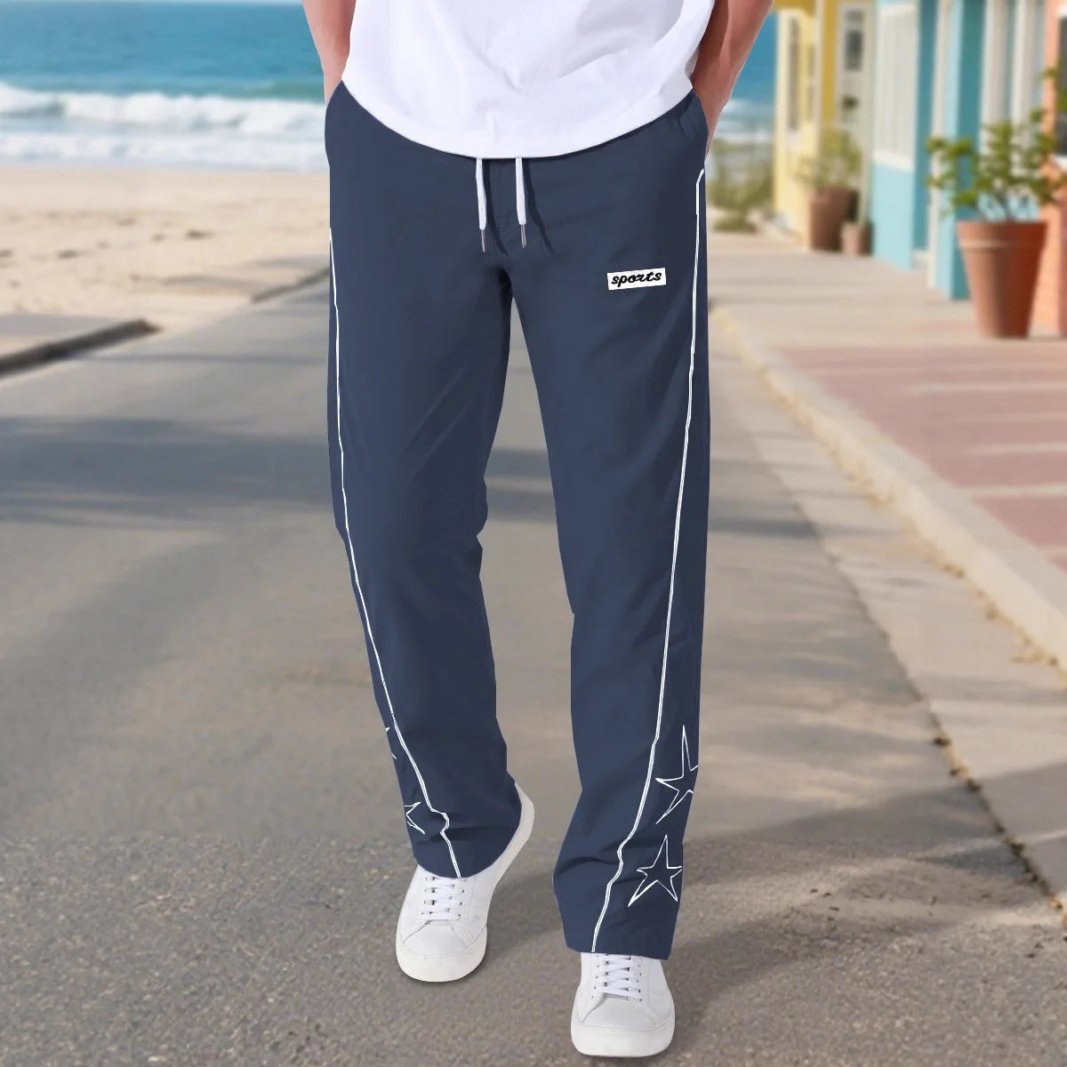 European American High Street Embroidered Pants for Men's Sports and Casual Trousers