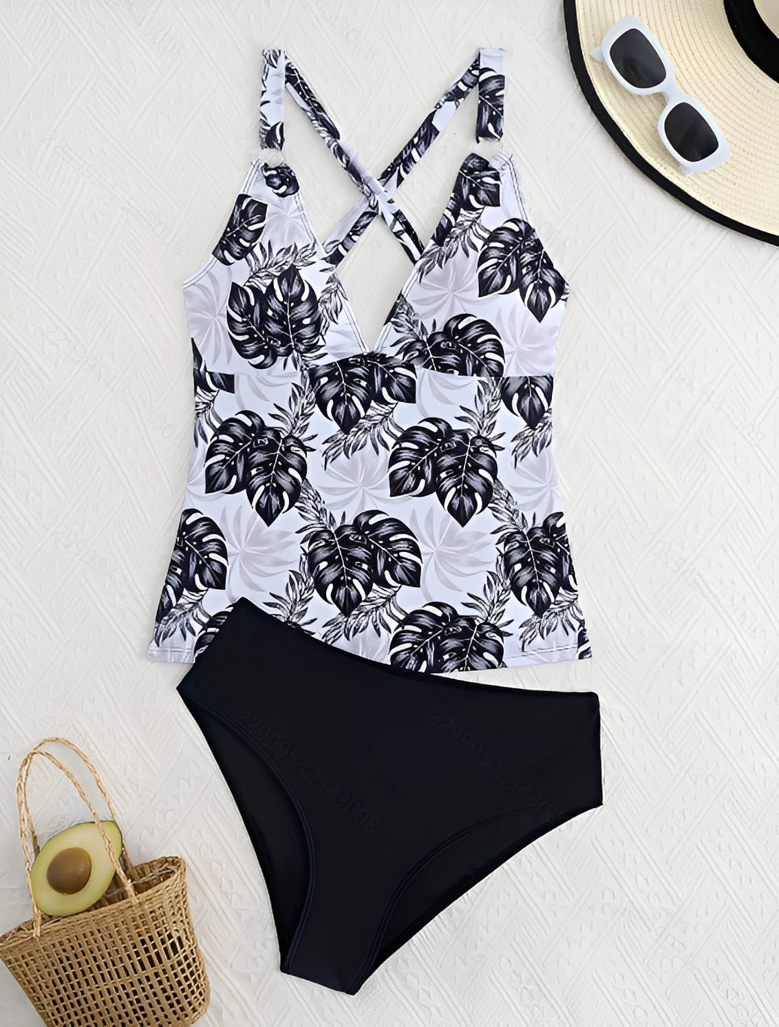 Printed Leaves Tankini Two Pieces Swimwear Female Padded Swimsuit Women Bathers Bathing Swimming Swim Suit Beachwear
