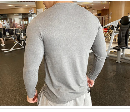 Men Fitness Compression Sport Shirt High Quality Running Long Sleeve Upper Clothing Crew Neck Sweatshirt Male Rash Guard Wicking