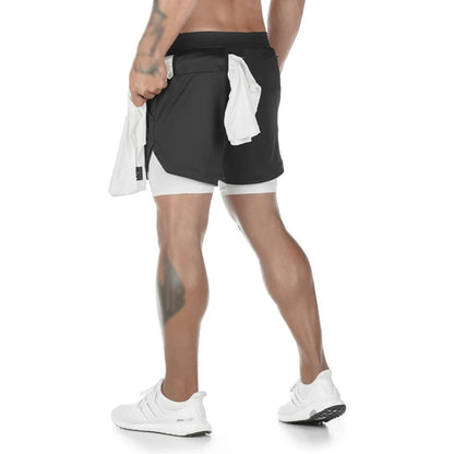 Men's Summer double-deck Quick Dry Gym Athletic Workout Casual Shorts Comes in Many Colors with Compression Liner and Towel Loop