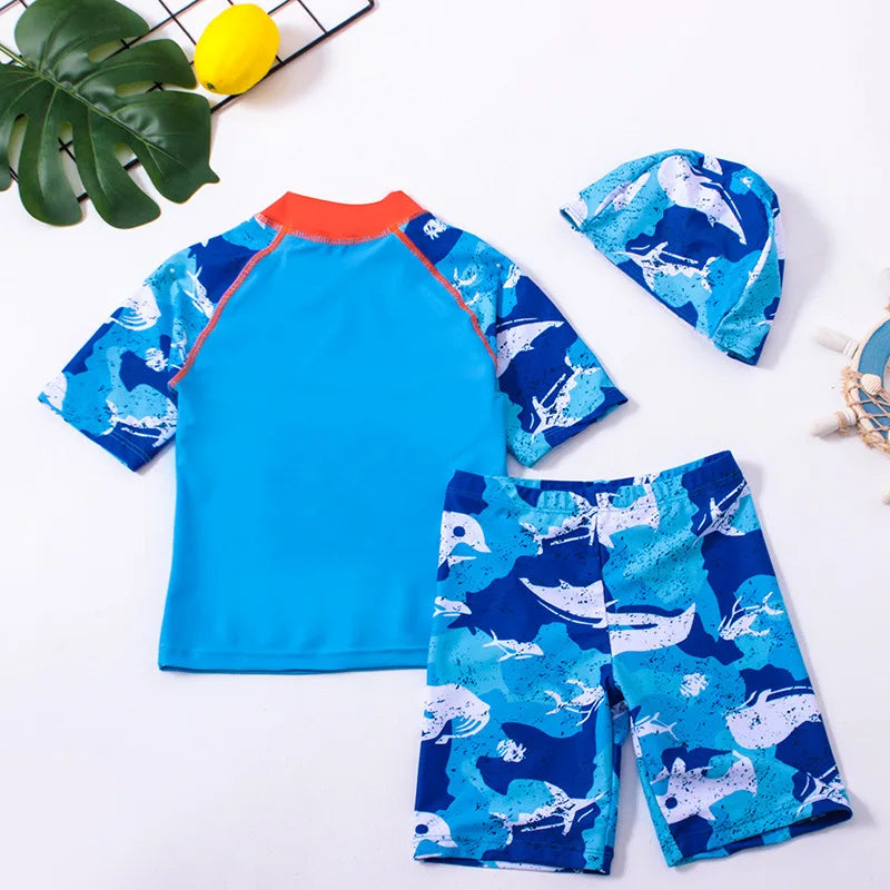 Children's Swimsuit Three-Piece Boy's Split Medium and Large Children's Student Swimsuit Spa Cartoon Split Sunscreen Swimsuit