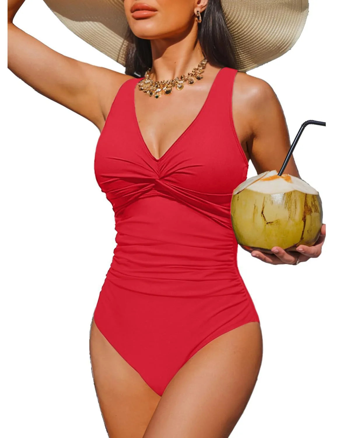 S - XXL Twist Front V Neck Female Swimwear One Piece Swimsuit Women Slim Monokini Backless Bathing Suit Swim Beachwear Bodysuit