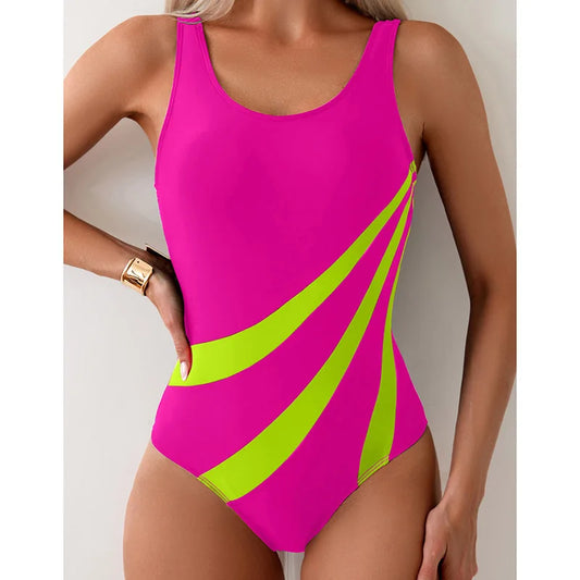One Piece Swimsuit Women Contrast Color Swimwear Push Up Swimming Summer Bathing Suits Bodysuits Beachwear