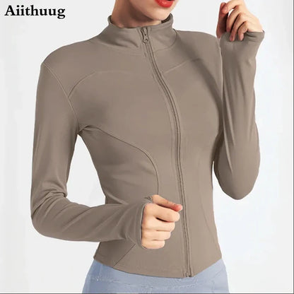 Slim Fit Lightweight Jackets With Thumb Holes Women's Full Zip-up Yoga Sports Running Jacket  For Workout