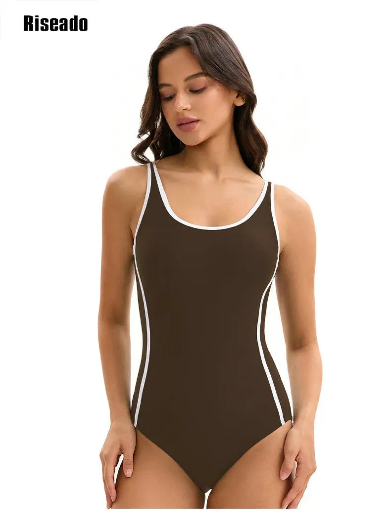 Womens Color Block Print One Piece Swimsuits Athletic Training Swimwear High Waist Slimming Bathing Suits