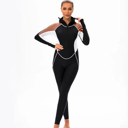 Long Sleeves Swimwear Women Surfing Swimsuit Striped Bathing Suits Zipper One-piece Swim Suits Pants Push Up Beach Wear