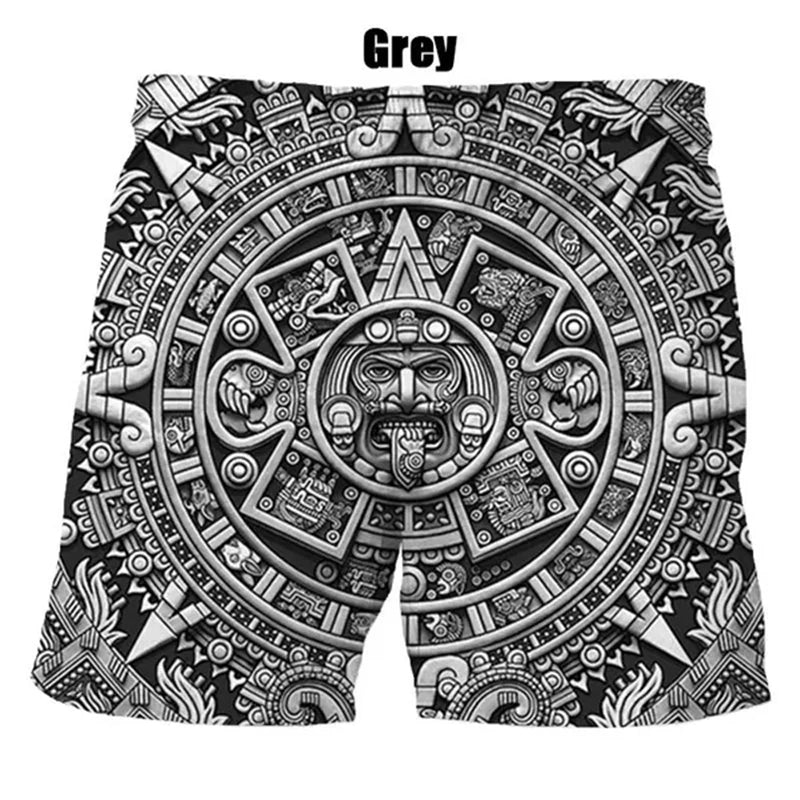 Men's & Boys' Aztec Calendar Print Board Shorts