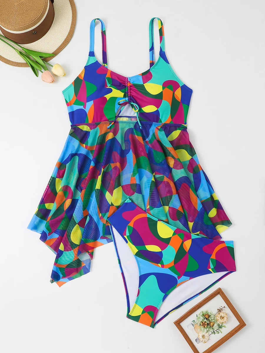Tankini Set 2 Pieces Large Plus Size Swimsuit Women Swim Dress Swimwear Female Bathers Bathing Swimming Suit Beachwear