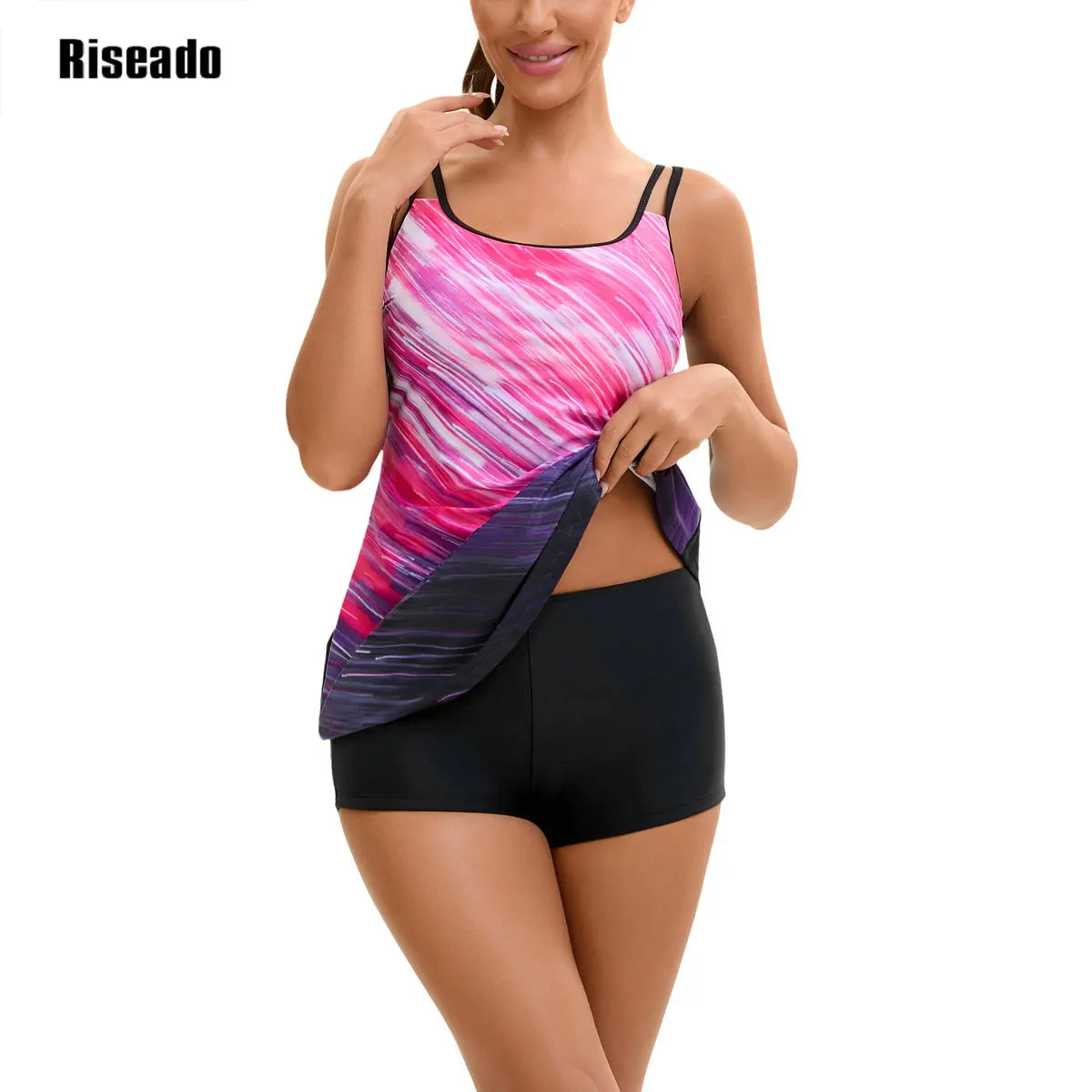 2 Piece Tankini Set Swimsuits for Women Bathing Suit Athletic Tankini Tops with Mid Waisted Shorts