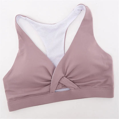 S-2XL Cross Back Sport Bra Pleated Design Fitness Underwear Women Athletic Tank Top Hollow Workout Vest