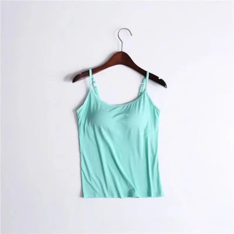 Cami Bra – Women's Camisole With Built In Padded Bra Vest Pink Top For Women Pajamas Home Wear