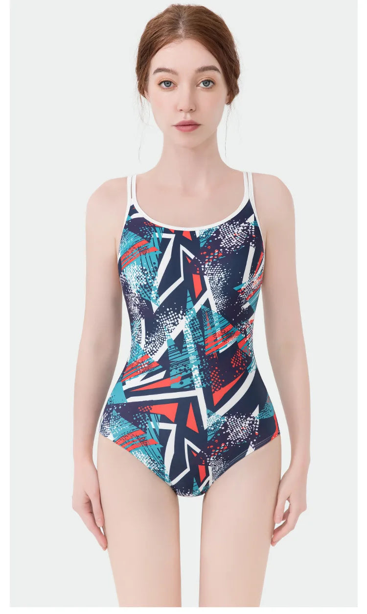 Women Flower Printed One-piece Racing Competition Swimsuit Fashion Sun Protection High Stretch Training Professional Swimwear