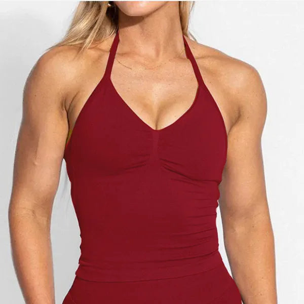 D-impact V Neck Gym Top Yoga Bra Longline Halter Women Seamless Sports Running Tank Fitness Workout Active Wear