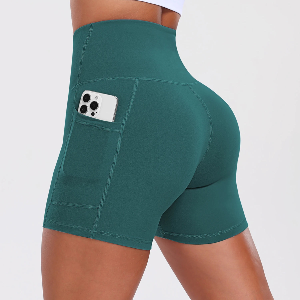 Yoga Shorts with Pockets for Women Tummy Control Workout Running Shorts Stretchy Workout Tight for Gym Casual Sportswear