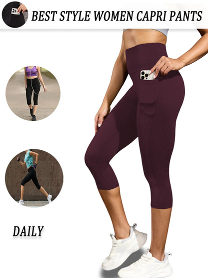 High Waisted capri pants For Women With Pockets Tummy Control No See Through Workout Running Yoga Athletic Push Up Gym Leggings