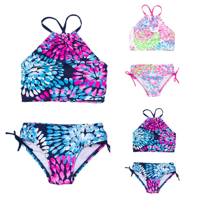 Girl Swimwear Split Water Drop Print Drawstring Bikini Bottoms Suit 3-14 Years Old Swimsuit Kids Girl