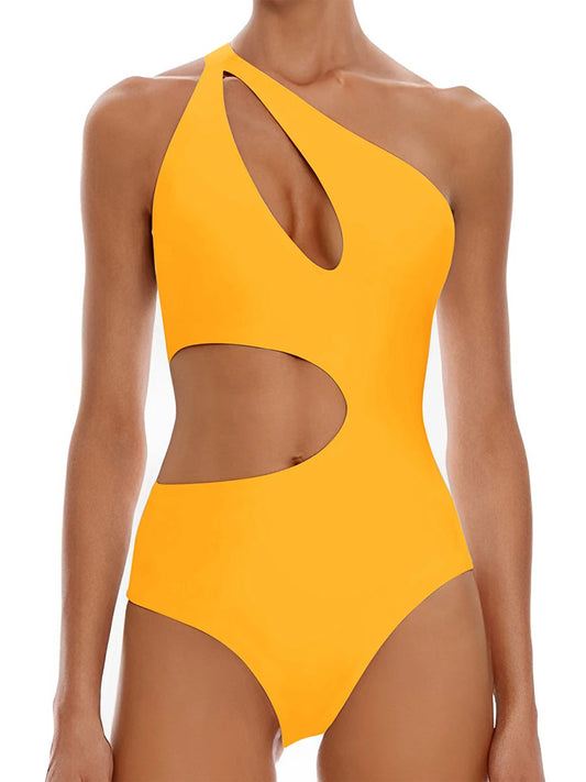 Hollow Out Monokini Cut-out One Piece Swimsuit Solid One Shoulder Swimwear Female Beachwear Bathing Swimming Swim Suit