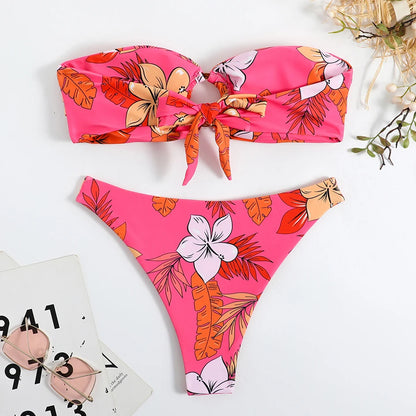 Floral Bikinis Bandeau Swimsuit for Woman Female Swimwear Women Thong Bikini Set Summer Swim Beach Wear Bathing Suits