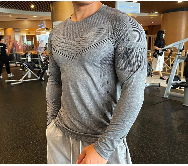 Men Fitness Compression Sport Shirt High Quality Running Long Sleeve Upper Clothing Crew Neck Sweatshirt Male Rash Guard Wicking