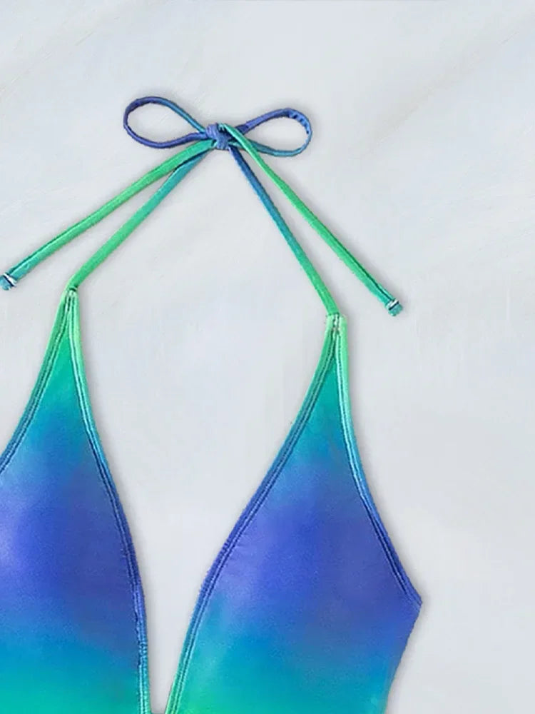 Swimwear One Piece Swimsuit Gradient Laced Up One Piece Women Swimsuit Beach Bather