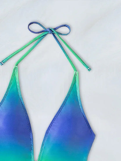 Swimwear One Piece Swimsuit Gradient Laced Up One Piece Women Swimsuit Beach Bather